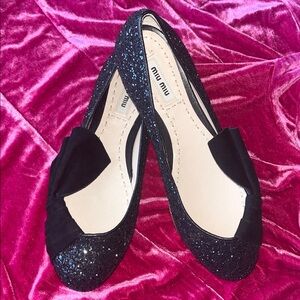 Miu Miu Black Glitter Ballet Flats - Prada - NIB w/ Dust Bags - MSRP $599 -Sz36